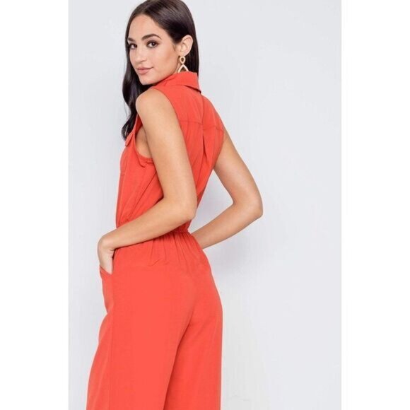 BEBOP Women Sleeveless Jumpsuit Collared Button‎ Top Wide Leg Palazzo Small - Picture 2 of 9